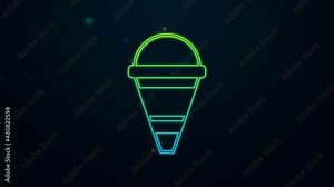 Glowing neon line Fire cone bucket icon isolated on black background. Metal cone bucket empty or with water for fire fighting. 4K Video motion graphic animation
