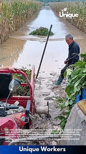 Flooded harvest: people harvesting crops in water