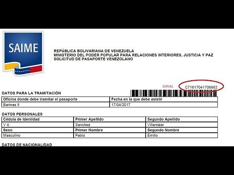 Imprimir planilla SAIME 2017