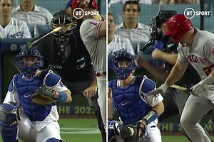 Scary moment umpire is hit in face by flying broken bat and nearly loses an eye
