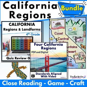 California Regions Close Reading Geography Social Studies and Game Bundle