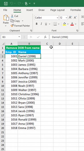 How to remove DOB from name in excel | Time to Office