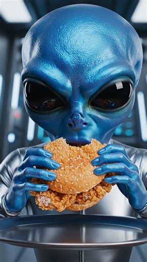 alien eat crispy chicken burger