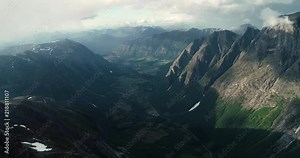 Aerial shot from Isterdalen, Norway. Isterdalen is close to the famous Troll Ladder, Andalsnes in the distance.