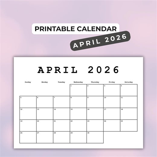 Simple Printable April 2026 Calendar A4 Minimalist Monthly Planner PDF Sunday Monday Start Instant Download - Etsy