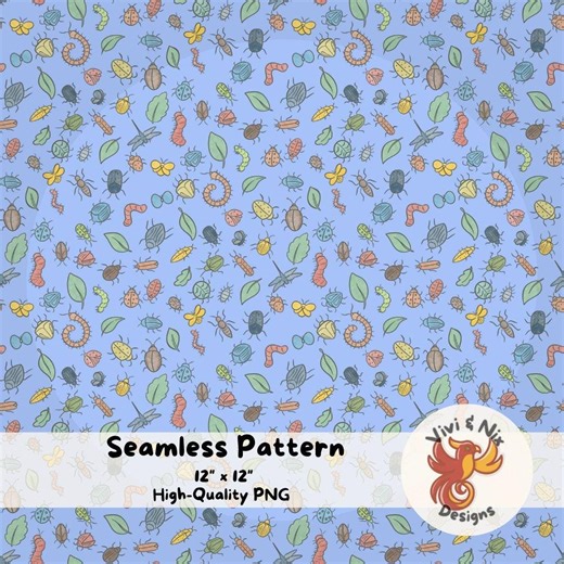 Mini Bugs Seamless Pattern Hand Drawn Insects Nature Repeat PNG Cute Bug Fabric Design for Kids Nursery - Etsy