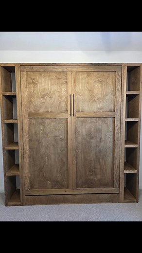 "The Springtown Supreme!!!" This custom build queen bed shows a classic stain choice as well as beautiful shelves to complement this system! Order for your holiday guests!!! https://www.facebook.com/NobleJamesWoodworks/ | Larry Pugh