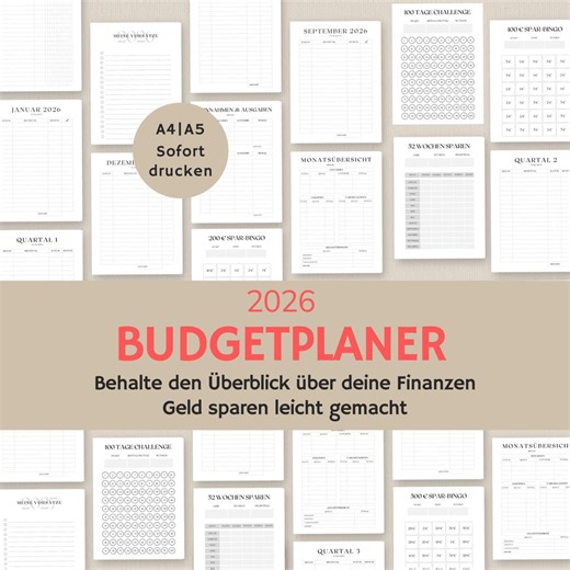 Budgetplaner 2026 deutsch | Budgetplaner Vorlage | Sparchallenge Geld sparen | Finanztracker | Finanzplaner PDF A4 A5 | zum ausdrucken - Etsy Österreich