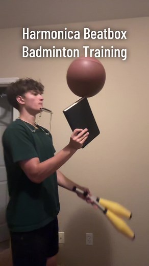 Harmonica Beatboxing While Working Out and Juggling