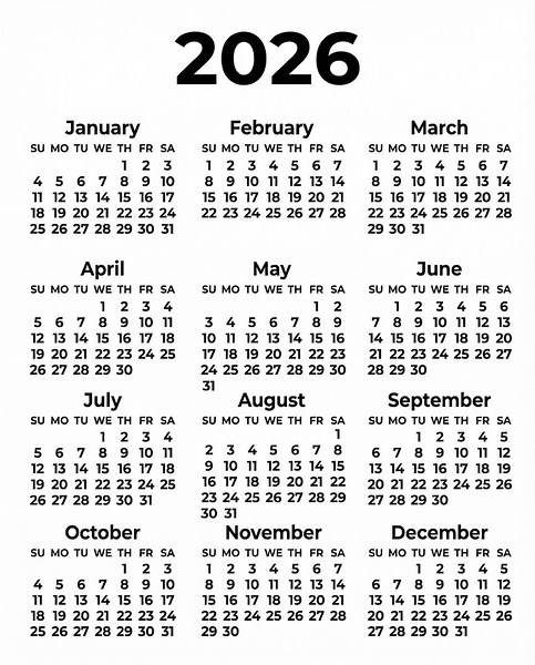 2026 Calendar Printable | Digital Download | 2026 Year-at-a-glance - Etsy