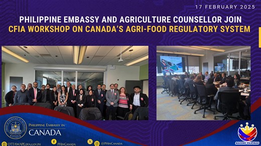 PHILIPPINE EMBASSY AND AGRICULTURE COUNSELLOR JOIN CFIA WORKSHOP ON CANADA’S AGRI-FOOD REGULATORY SYSTEM 18 February 2026, Ottawa – Mr. Alexander Joseph A. Estomo, First Secretary and Consul of the Philippine Embassy in Ottawa, and Washington DC-based Agriculture Counsellor for Canada Mr. Lupino J. Lazaro Jr. attended the Canadian Food Inspection Agency (CFIA) Workshop for Foreign Agriculture and Agri-Food Trade Officials: Understanding Canada’s Regulatory Framework for Food, Plant, and Animal a