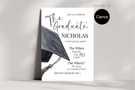 Graduation Invitation Template Editable, Modern Grad Invite, Class of 2026 Party Invite, Printable Graduation Announcement, Instant Download - Etsy