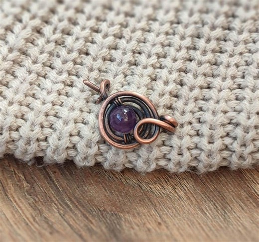 Amethyst Copper Brooch: Wire Wrapped Shawl Pin - Etsy