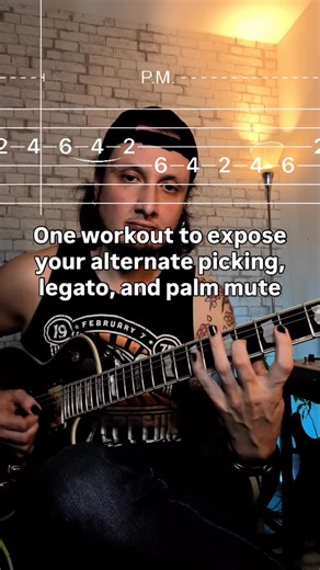Mateus Yokote on Instagram: "Alternate picking, legato and palm mute in one workout 🔥 Looks simple… until you try to play it clean 😅 This exercise helps you fix timing, right hand control and messy transitions. If it sounds dirty, the problem is not speed, it’s technique 🎯 On my Patreon you get the full TAB + Guitar Pro and backing tracks from 60 to 120 BPM 🎧 Perfect to practice slow and build control step by step. If you like real workouts that improve your playing, check my Patreon and joi