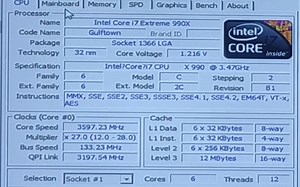 ！初代酷睿王者~INTEL CORE I7 EXTREME 990X处理器默频状态下性能参数和CPU-Z测试得分！感谢粉丝“Alice与梦幻天境”提供测试视频！