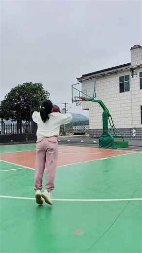 Basketball shot, shooting, happy basketball, girl playing basketball, fitness, back shot