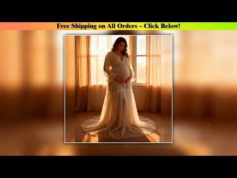 Don&Judy Beige Autumn Fall Tulle Maternity Photography Dresses with Liner Photoshoot Gown with