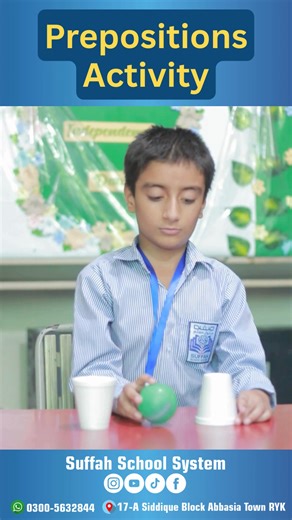 506K views · 4.3K reactions | Prepositions Activity  | Suffah School System #SuffahSchoolSystem #Prepositions #EnglishLearning #KidsActivity #funlearning  Contact Us for More Information: ✉️ Email: suffahmail@gmail.com  Phone: 0300 5632844  Address: 17/A, Siddique Block, Abbasia Town, Rahim Yar Khan, Punjab, Pakistan | Suffah School System | Facebook
