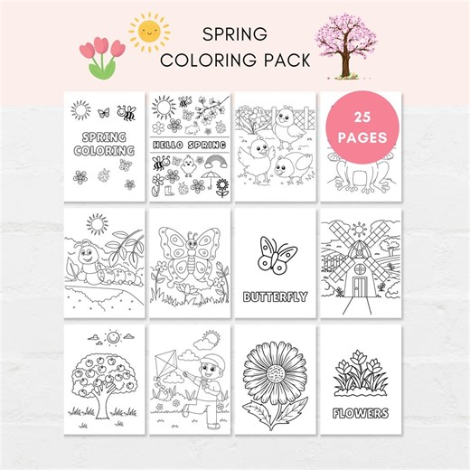 Spring Coloring Pages, Spring Coloring Book, Spring Coloring Sheets, Spring Coloring Pages for Kids, Spring Coloring PDF, Spring Activities - Etsy