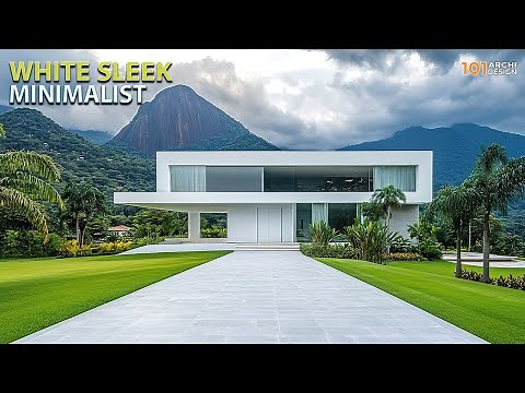 Minimalist Rectangular House Architecture Design with White Sleek Finished