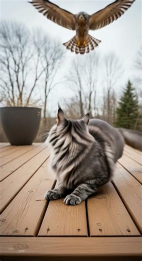 Hawk Attacks Maine Coon on Porch 🦅🐈📹 Epic showdown catches surprise #wildlife #cats #nature