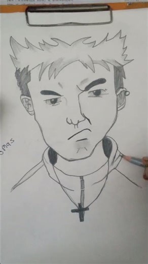 thomas drawing in black white with pencil
