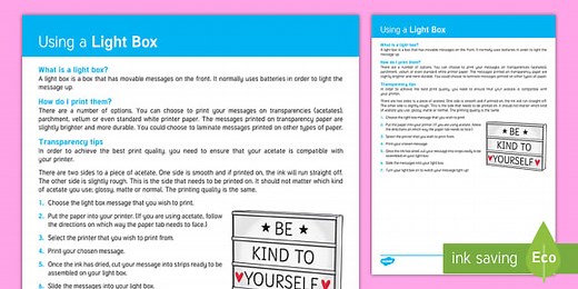 Light Box Inserts Teacher Guidance