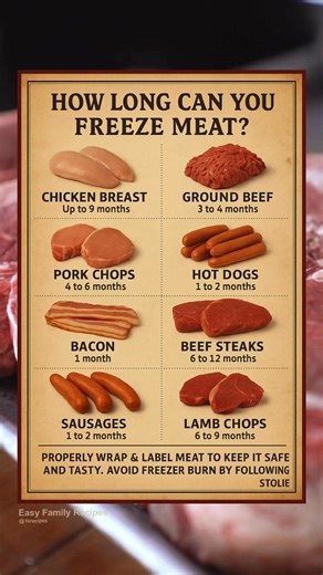 2.5M views · 7.7K reactions | ❄️ How long is too long to freeze ❄️ How long is too long to freeze meat?You might be surprised by a few of these…  Save this freezer guide and tag someone who needs a clean-out!#KitchenTips #FreezerGuide #cooking | Easy Family Recipes | Facebook