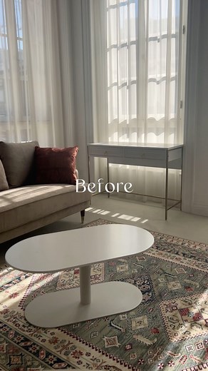 LOWYA(ロウヤ) | インテリア | 家具 on Instagram: "Before⇔After 甘辛MIXの大人可愛いお部屋が完成✨ ラウンドの家具や小物をレイアウトすると 柔らかな雰囲気のお部屋が作れますよ🛋 ぜひお部屋作りの参考にしてみてね！ 【商品詳細の見方】 「商品を見る」をタップ ↪︎詳細ページ（サイト）へ ※「商品を見る」が表示されない場合は、 公式サイトの検索窓に商品番号をご入力いただきご確認ください🔍 ソファ：F201_G1044_1000G1 デスクスツールセット：S_S200345_0W10P1 リビングテーブル：29Q8F_6MLDB4 サイドテーブル：F405_51001_1000W1 ラグ：A172_FD08_G1031_M010M1 クッションカバー：JNRW2_KJ19XP ——————— @lowya_official ↪︎ぜひ他の投稿も見に来てください💐 公式サイトではコーディネート実例を多数掲載中！ ——————— . . #lowya #ロウヤ #インテリア #インテリアコーディネート #ソファ #ドレッサー #デスク #サイドテーブ