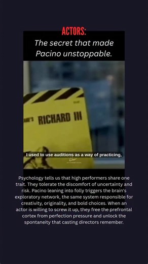 Les Chantery Studio on Instagram: "Al Pacino understood something most actors never learn. Auditions are not pass or fail moments. They are neurological training sessions. Psychology calls this active repetition. Every attempt strengthens the brain circuits responsible for adaptability, emotional regulation, and originality. When you treat auditions as practice instead of judgment, you free the nervous system from threat mode and enter a state where risk, discovery, and spontaneity become possib