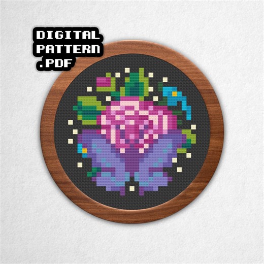 Rose Butterfly - Small Cross Stitch Pattern PDF, 3x3 Block Pixel Art Style Counted Crossstitch - Etsy