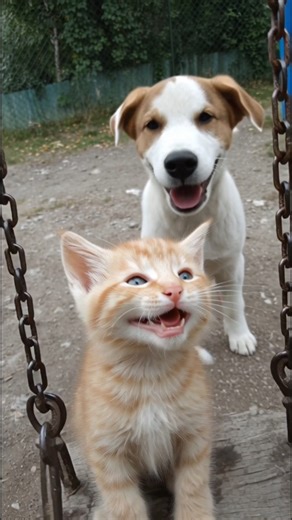 Cat Laughing While Dog Pushes the Swing | Cute Animal Moment #cat #shorts