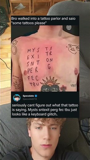 A tattoo looks like a keyboard glitch or scrambled text