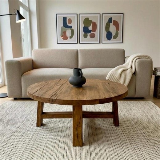 Round Reclaimed Oak Coffee Table – Handmade Rustic Organic Living Room Furniture - Etsy