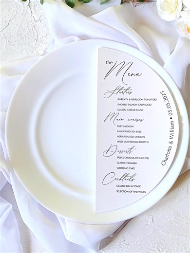 Modern Wedding Menu Card • Semicircle Dinner Menu • Textured Tintoretto Paper • Unique Place Setting - Etsy