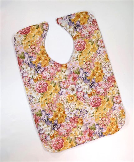 Floral Adult Bib, Reversible Cotton Flannel, Clothing Protector - Etsy