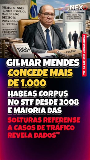 RECORDE NO STF: GILMAR MENDES ATINGIU UMA MARCA HISTÓRIA DE CENTENAS DE HÁBEAS CORPUS CONCEDIDOS!
