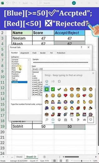 ✔How to use accept and reject symbols in excel👍 😱 #excel #office #spreadsheet