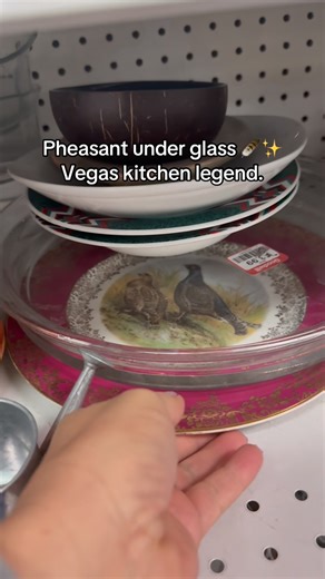 When I spotted this little pheasant plate at the thrift, it reminded me of one of my grandpa’s favorite stories. He was a master chef in old Las Vegas — back when the Strip was velvet booths, Rat Pack crooners, and tuxedoed waiters. He always swore that one night Wolf Gang Puck served bad pheasant at a dinner party… and the owner of Caesar’s told him to fix it — pheasant under glass, the proper way. For anyone who doesn’t know, pheasant under glass is an elegant old-school dish: roasted pheasant