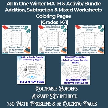 All-in-One Winter Math & Activity Pack • 750 Math Problems   35 Coloring Pages