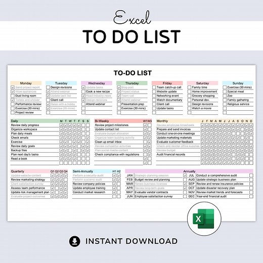 Excel to Do List Template: Daily Weekly Monthly Task Tracker (digital Download) - Etsy