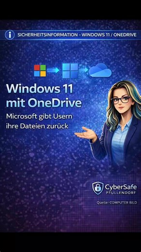 CyberSafe Pfullendorf on Instagram: "ℹ️ SICHERHEITSINFORMATION – WINDOWS 11 / ONEDRIVE Microsoft hat auf Kritik reagiert und gibt Windows-11-Nutzern ihre Dateien zurück, die zuvor automatisch mit OneDrive synchronisiert wurden. Viele Nutzer hatten berichtet, dass Dateien ohne klares Einverständnis in die Cloud verschoben wurden. Microsoft hat das Verhalten nun angepasst. 🔍 Worum es geht: Automatische OneDrive-Synchronisation in Windows 11 Dateien landeten ungefragt in der Cloud Lokale Ordner wu
