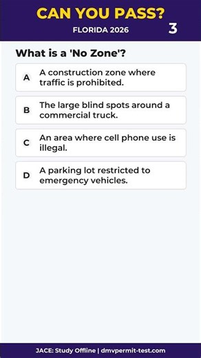 2026 FL DMV Q59: Dangerous No-Zones! 🚛 | Florida CLASS E STUDY GUIDE #Shorts #JACE