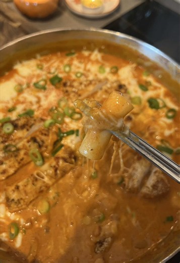 Spicy Creamy Cheese Tteokbokki with Crispy Chicken — Easy Autumn Dinner