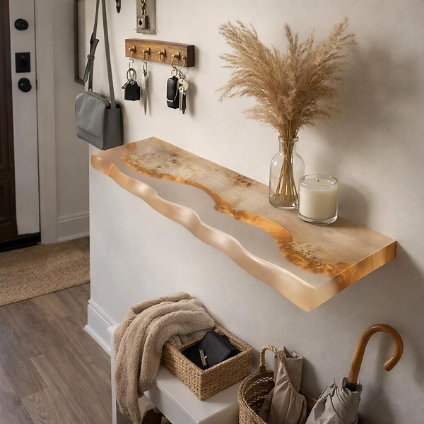 Poplar Wood & Clear Epoxy Resin Floating Shelf, Live Edge Wall Shelf, Matte Finish River Shelf, Modern Entryway Decor, Handmade Wooden Shelf - Etsy
