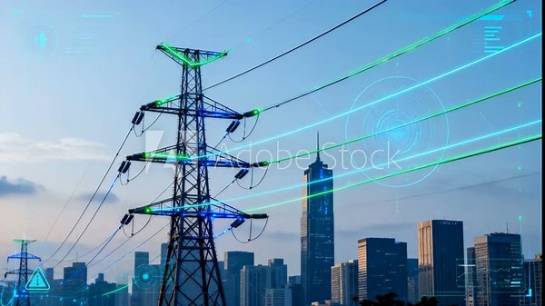 AIpowered grid fault analysis visual showing an AI system scanning urban power lines with digital overlays for realtime fault detection and prevention.
