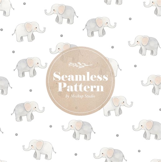 Elephant Seamless Pattern: Powder Grey Nursery Wallpaper (PNG Digital Download) - Etsy