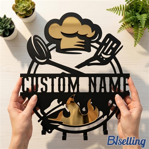 Personalized Chef Kitchen Metal and Mirror Acrylic Key Holder, Custom Name Sign Wall Decor - Etsy