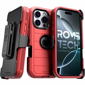Defender Case for iPhone 16 Pro Max with Belt Clip, Kickstand, Dual-Layer, Red/Black