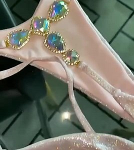 Sexy Shiny Hot Fabric Swimsuit Thong Decorative Rhinestone Bikini Set